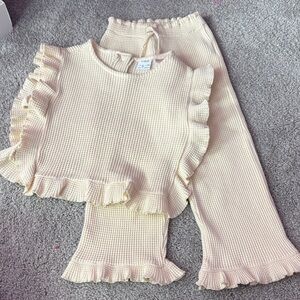 Zara Cream Ruffle Knit Kids Matching Set